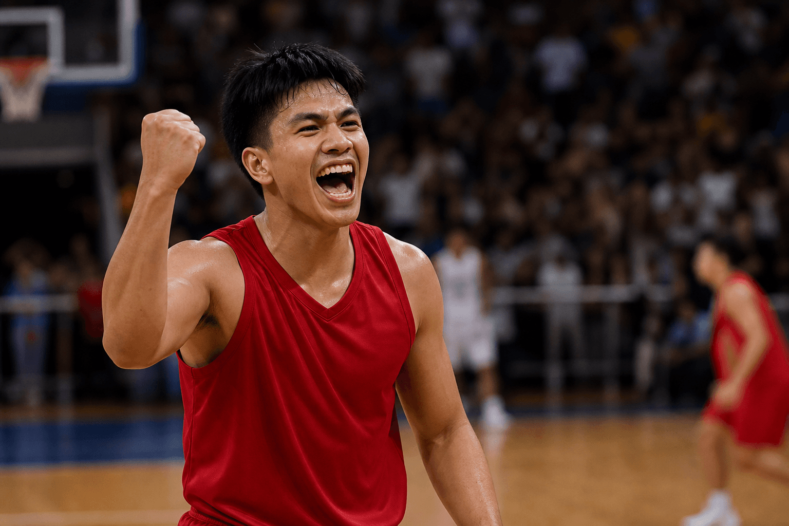 Basketball player celebrating a win